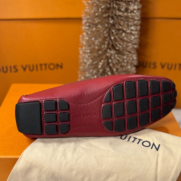 Louis Vuitton Red Leather Driving Loafers w/ LV Buckle - Picture 8 of 9
